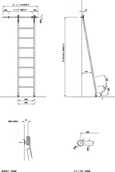 スライド梯子システム, MWE ローラー/ボトムローラータイプ　高さ 最大 2500 mm, 丸型