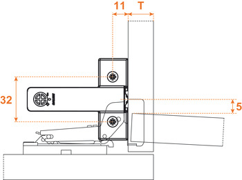 ソフトクローズユニット, 扉用､スムーブ､ヒンジ吊り元側の天板または底板に取付け